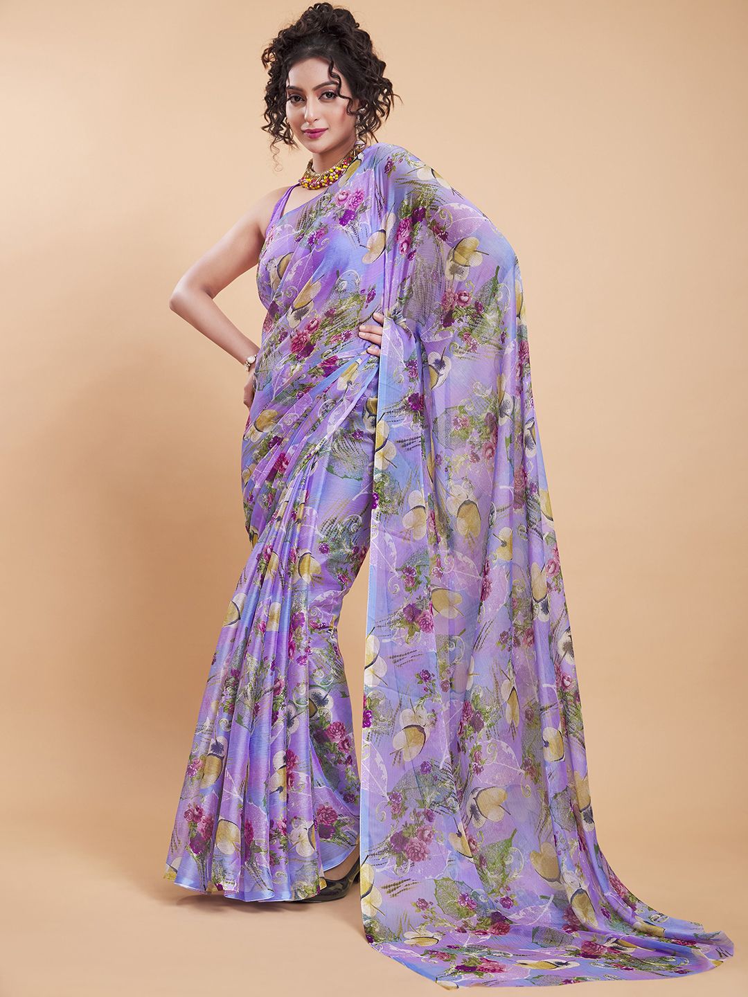 Garden Vareli Abstract Floral Printed Pure Chiffon Saree