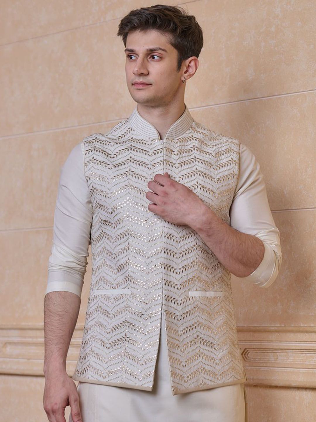 Tasva All Over Embroidered Woven Nehru Jacket