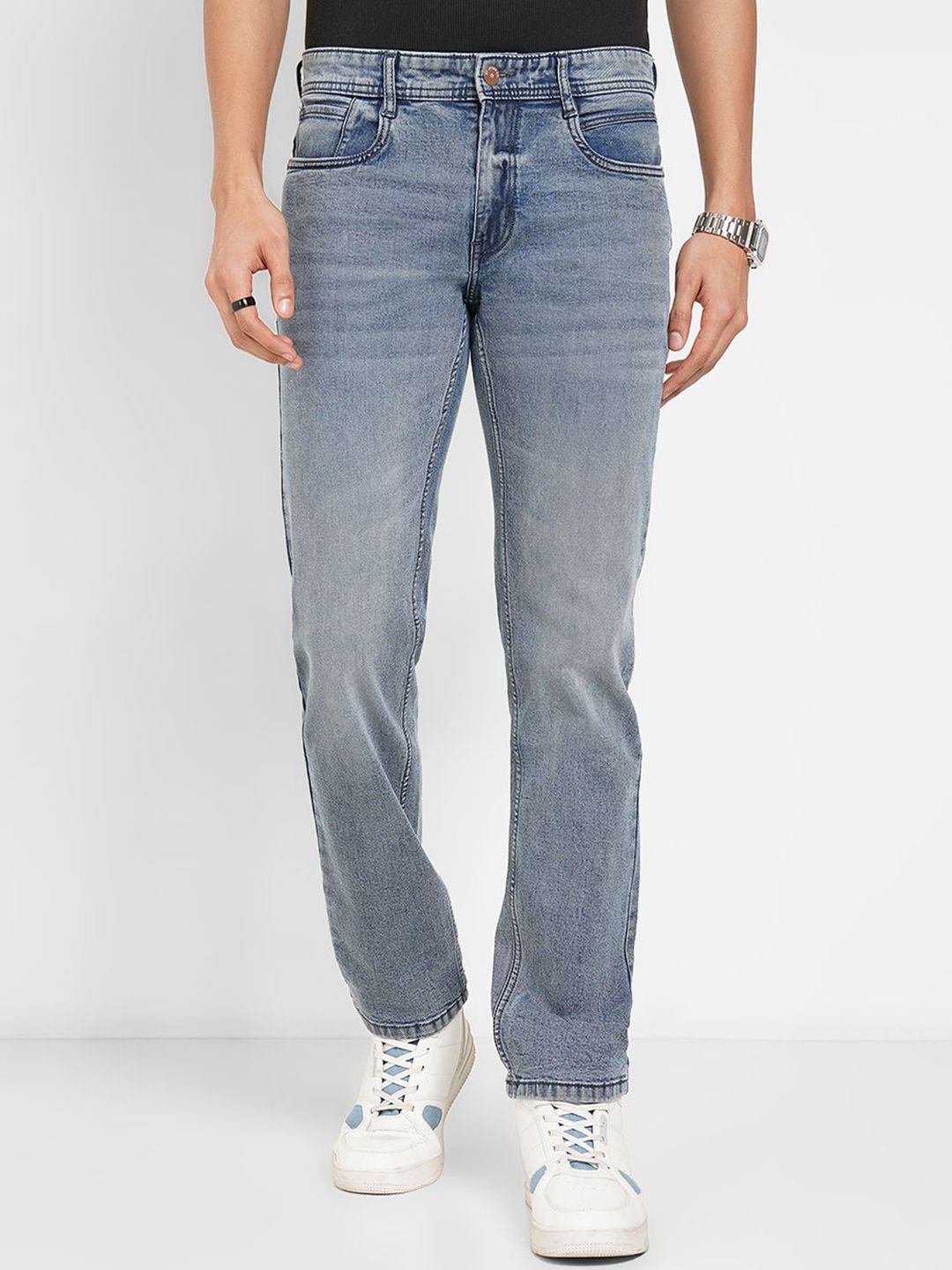 SF JEANS by Pantaloons Men Straight Fit Mid-Rise Heavy Fade Jeans