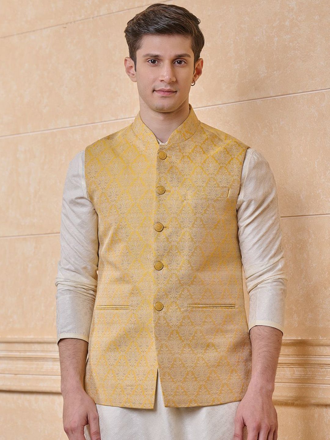 Tasva Woven Design Brocade Single Bundi Nehru Jacket