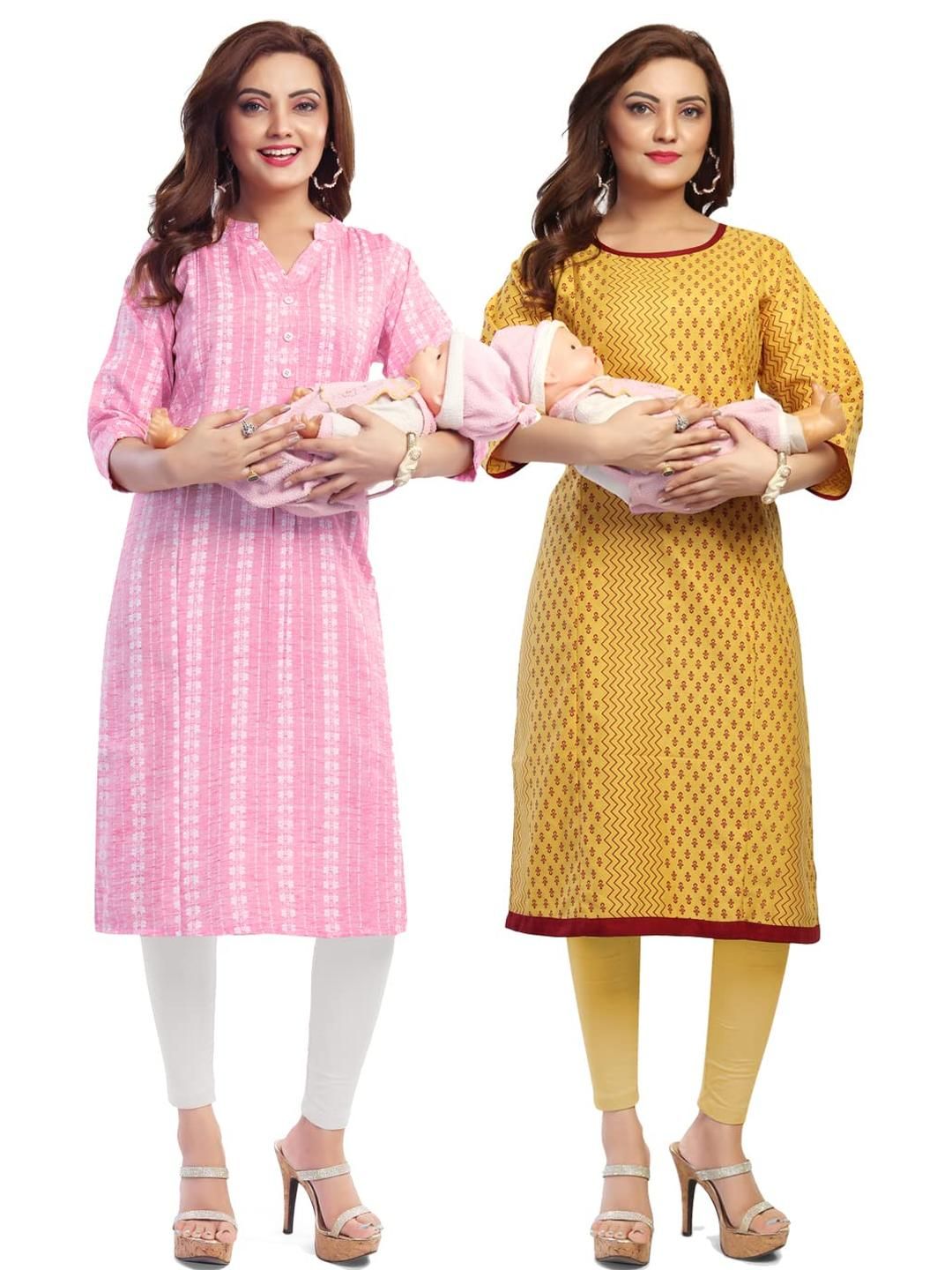 Mom&Bae Geometric Printed V-Neck Maternity Kurti