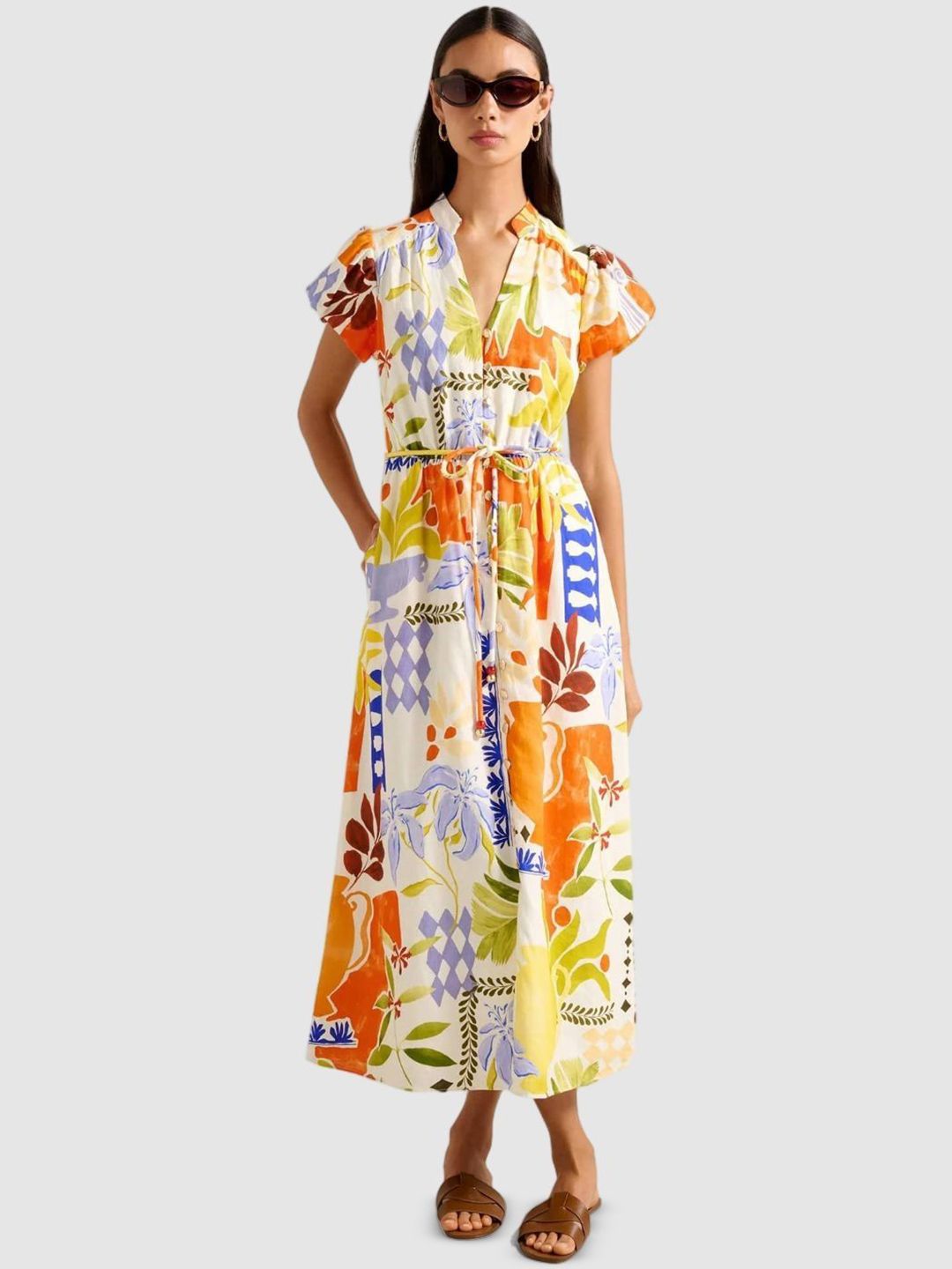 Forever New Forever New Women Floral Print Puff Sleeve A-Line Midi Dress