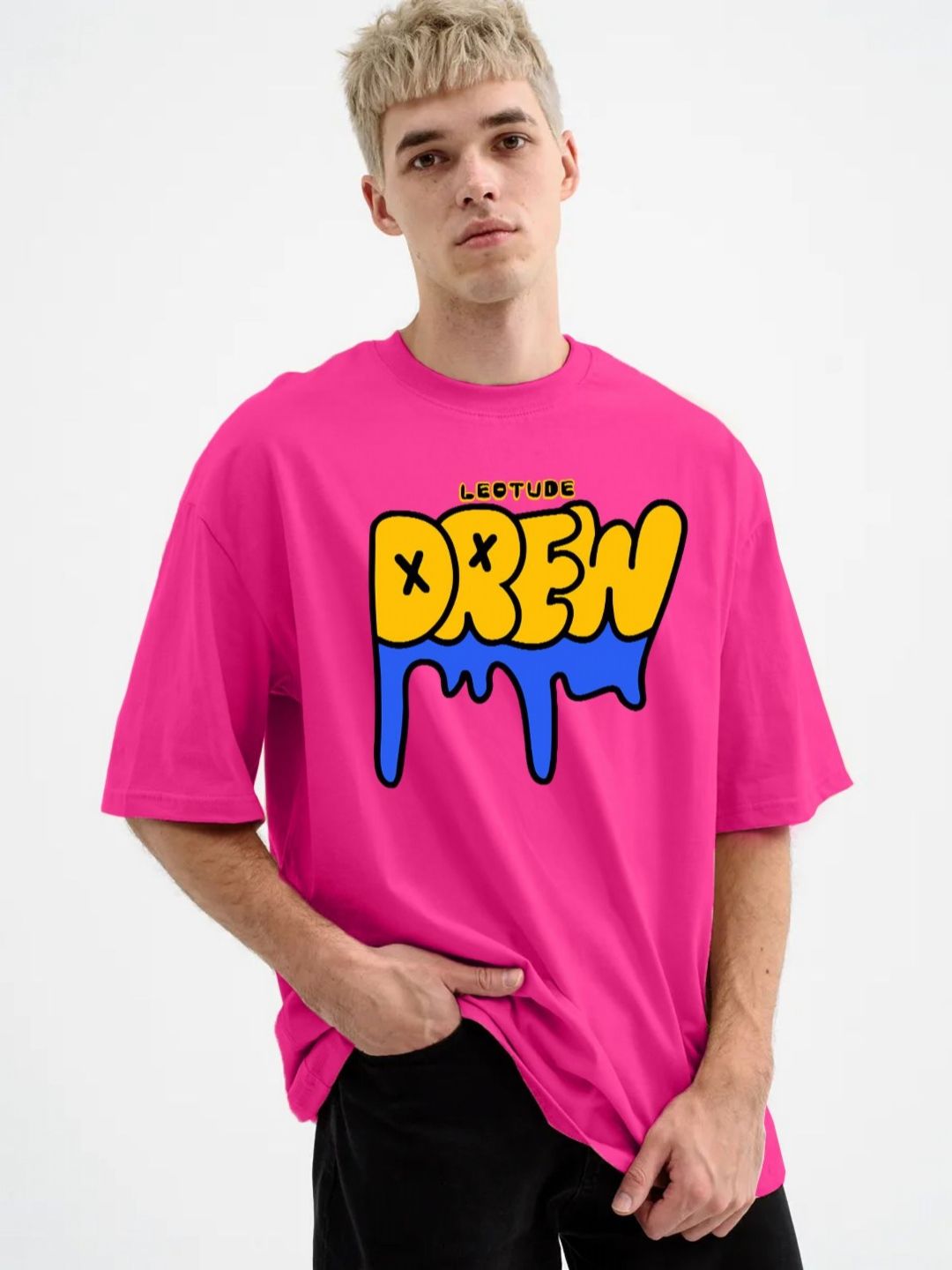 Leotude Typography Printed Drop-Shoulder Sleeves Oversized T-shirt
