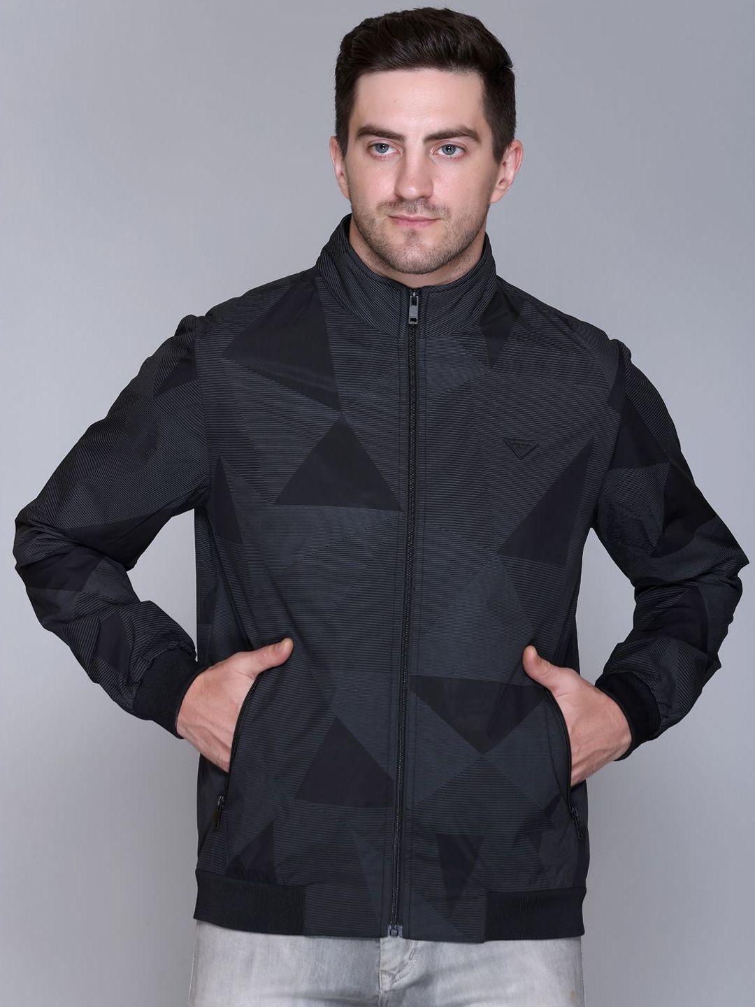 Rare Times Men Geometric Printed Lightweight Bomber Jacket
