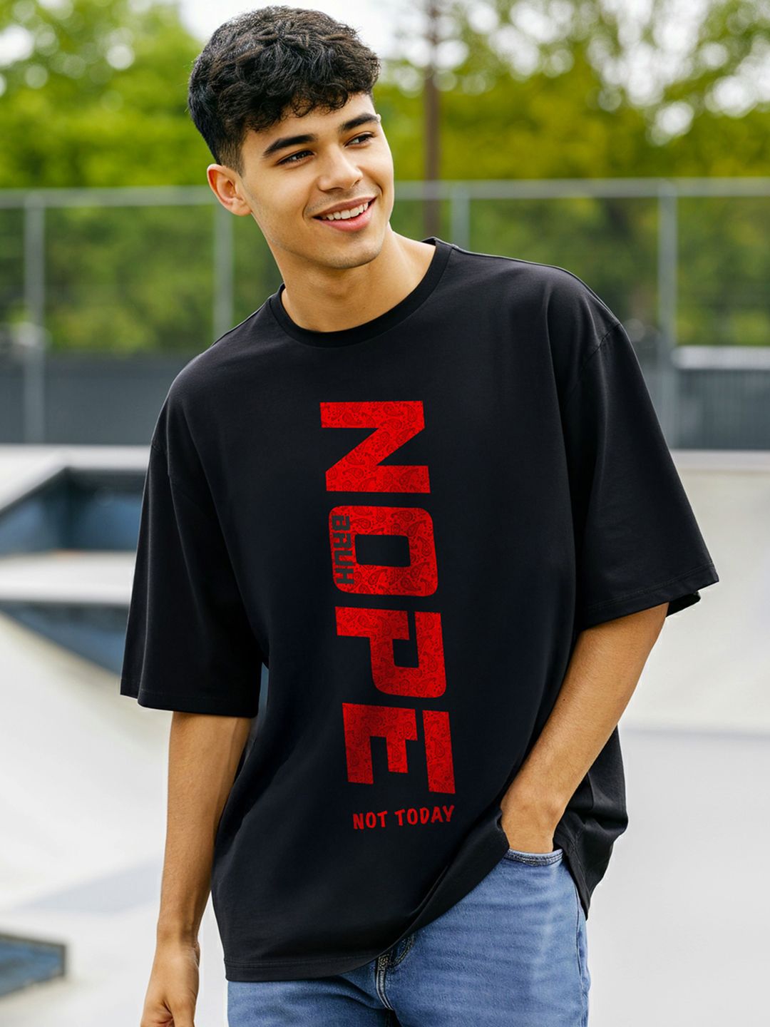 Bewakoof Typography Printed Oversized Pure Cotton T-shirt