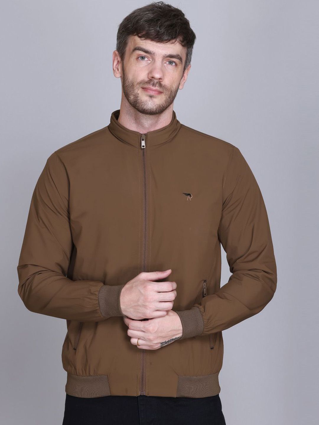Rare Times Men Lightweight Solid Bomber Jacket