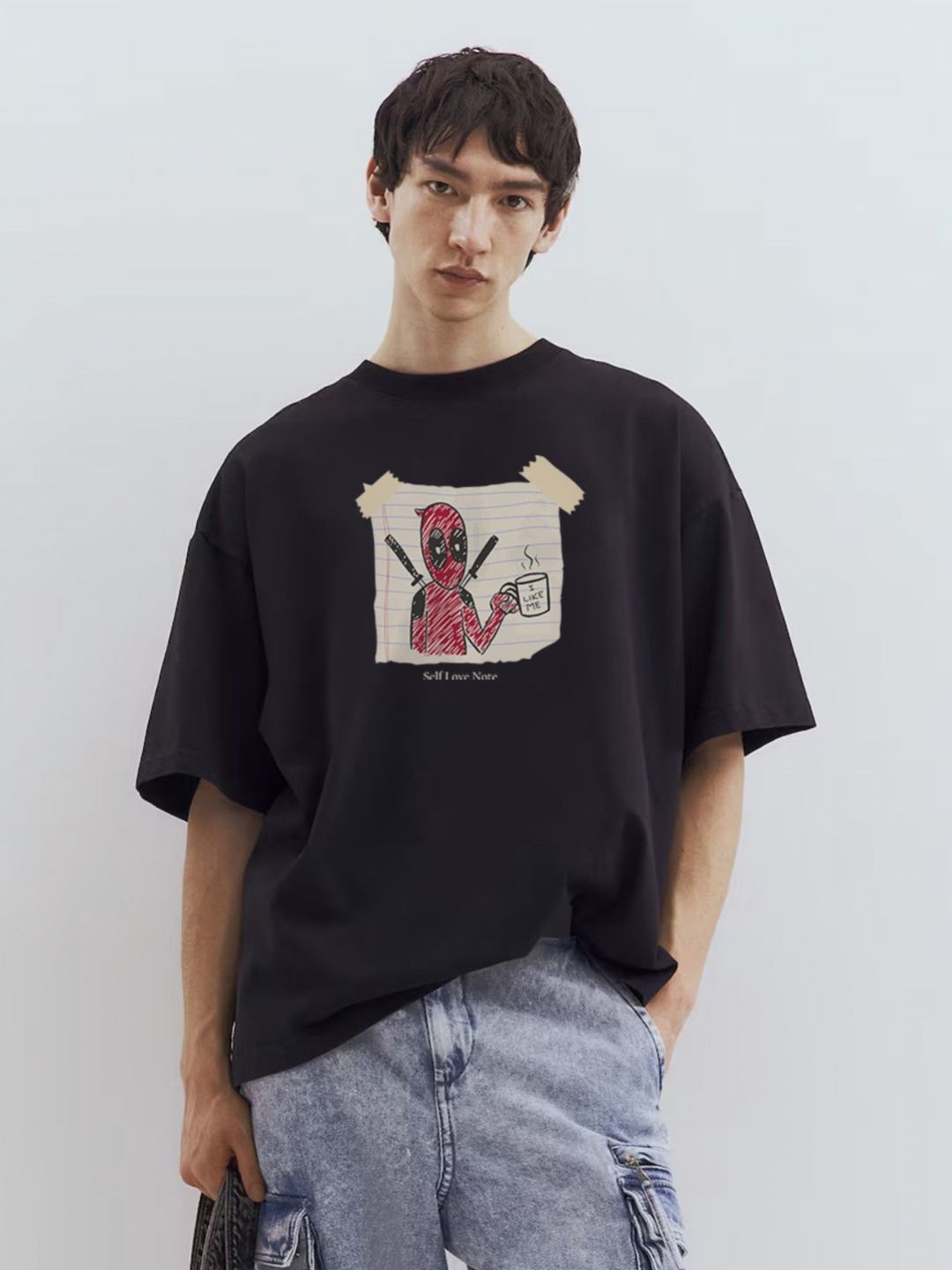 TOGS & TERRE Deadpool Printed Drop-Shoulder Sleeves Oversized Organic Cotton T-Shirt