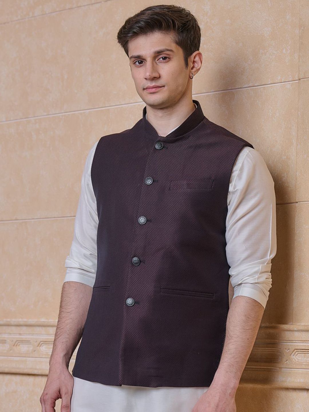 Tasva Men Woven Design Nehru Jackets