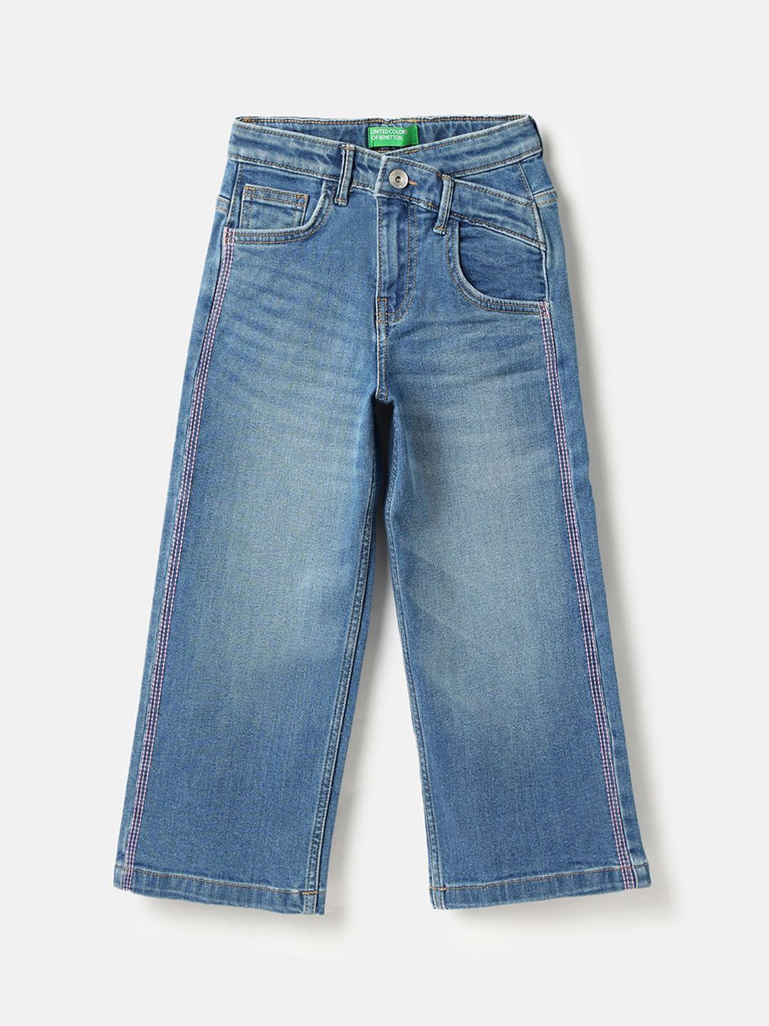 United Colors of Benetton Girls Wide Leg Mid-Rise Jeans