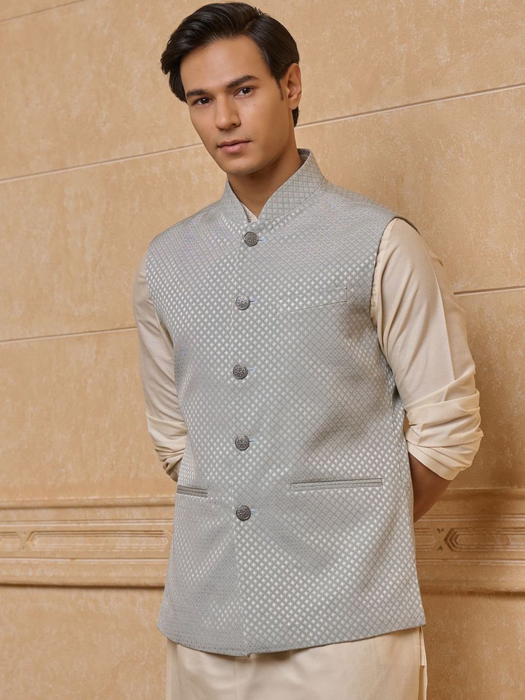 Tasva Men Woven Design Nehru Jackets