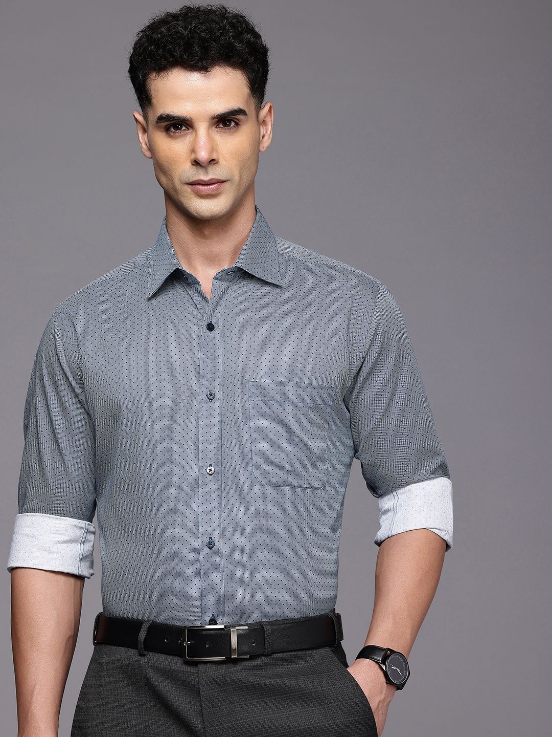 Raymond Slim Fit Geometric Printed Pure Cotton Formal Shirt