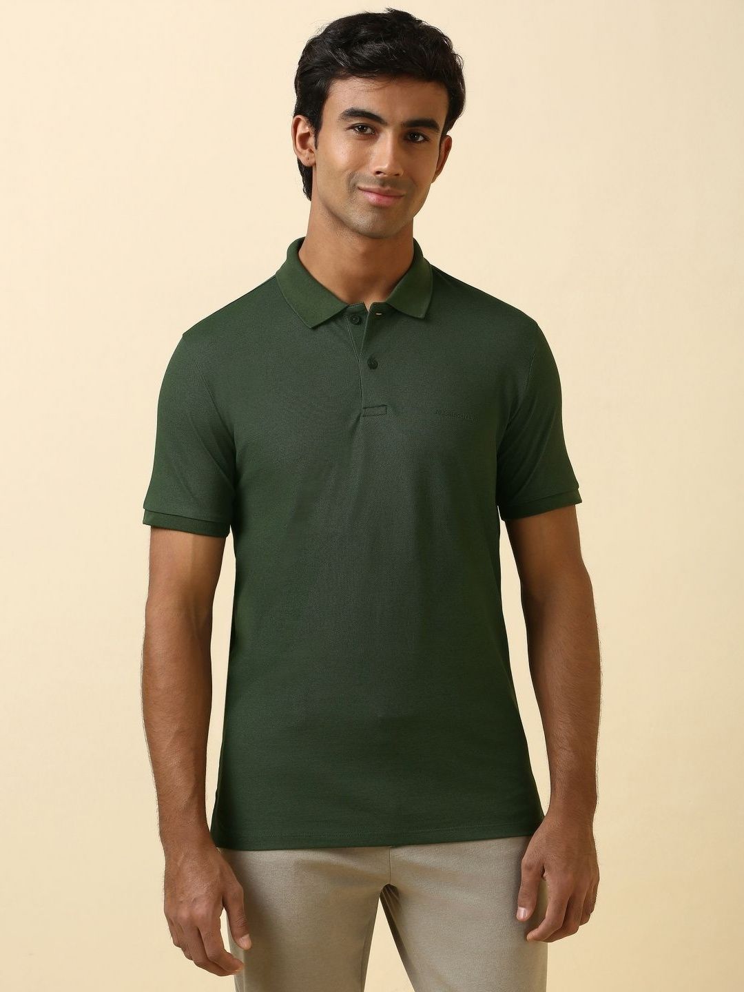 Allen Solly Men Self Design Solid Polo Collar T-shirt