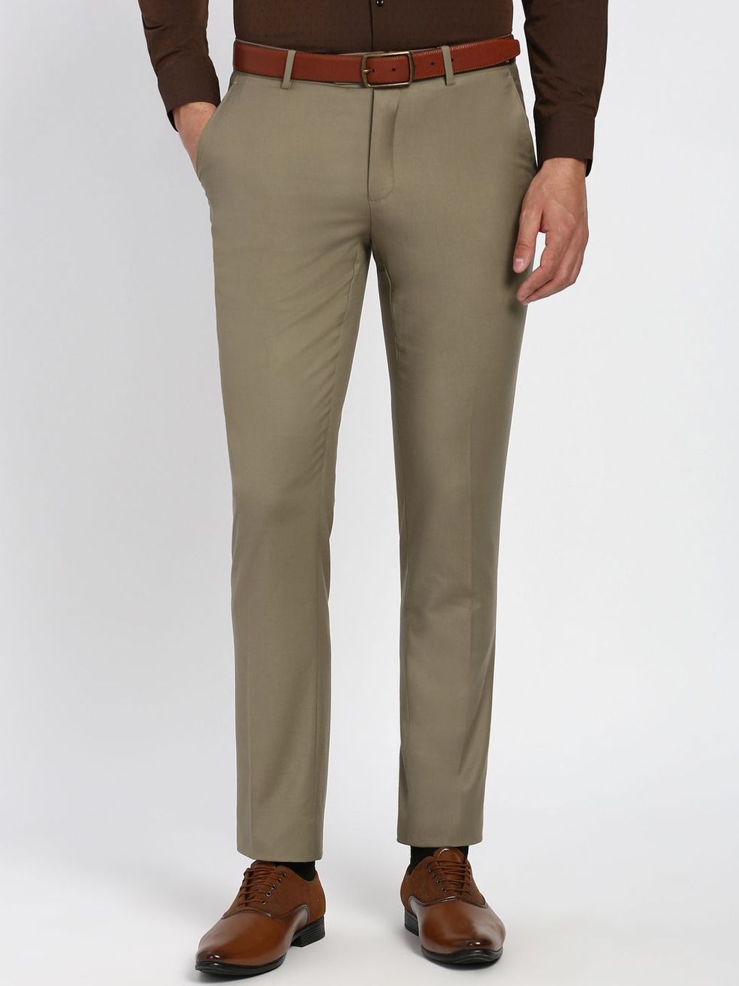 Peter England Elite Men Slim Fit Mid-Rise Formal Trousers