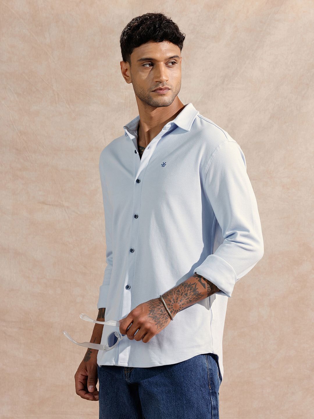 WROGN Men Comfort Fit Solid Spread Collar Cotton Casual Shirt