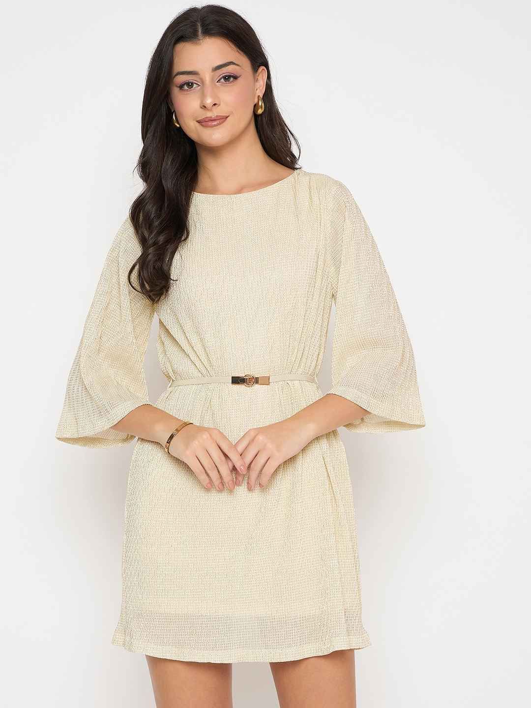 Madame Madame Women Self Design Flared Sleeves Shift Dress