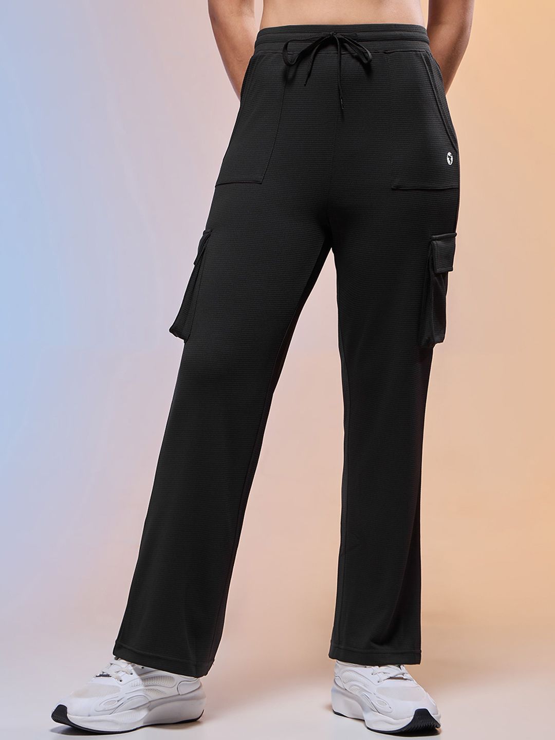 Technosport Women Self Designed Straight Fit Mid-Rise Cargo Track Pant