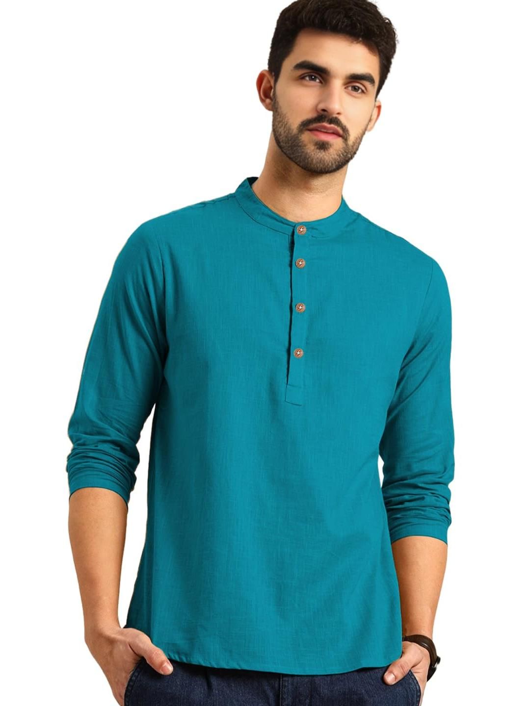 BHUVIKOO Men Turquoise Blue Kurtas