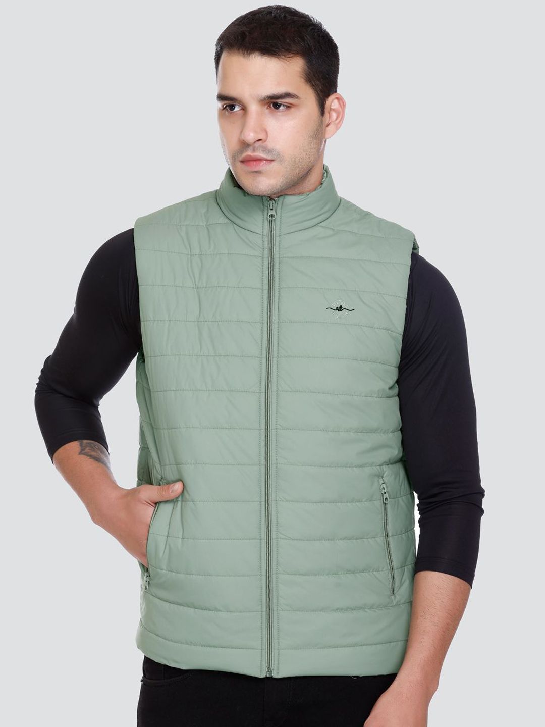 Rare Times Men Stand Collar Solid Lightweight Casual Gilet Jacket