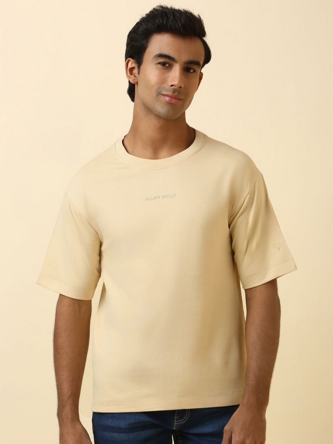 Allen Solly Men Solid Round Neck Cotton Oversized T-shirt