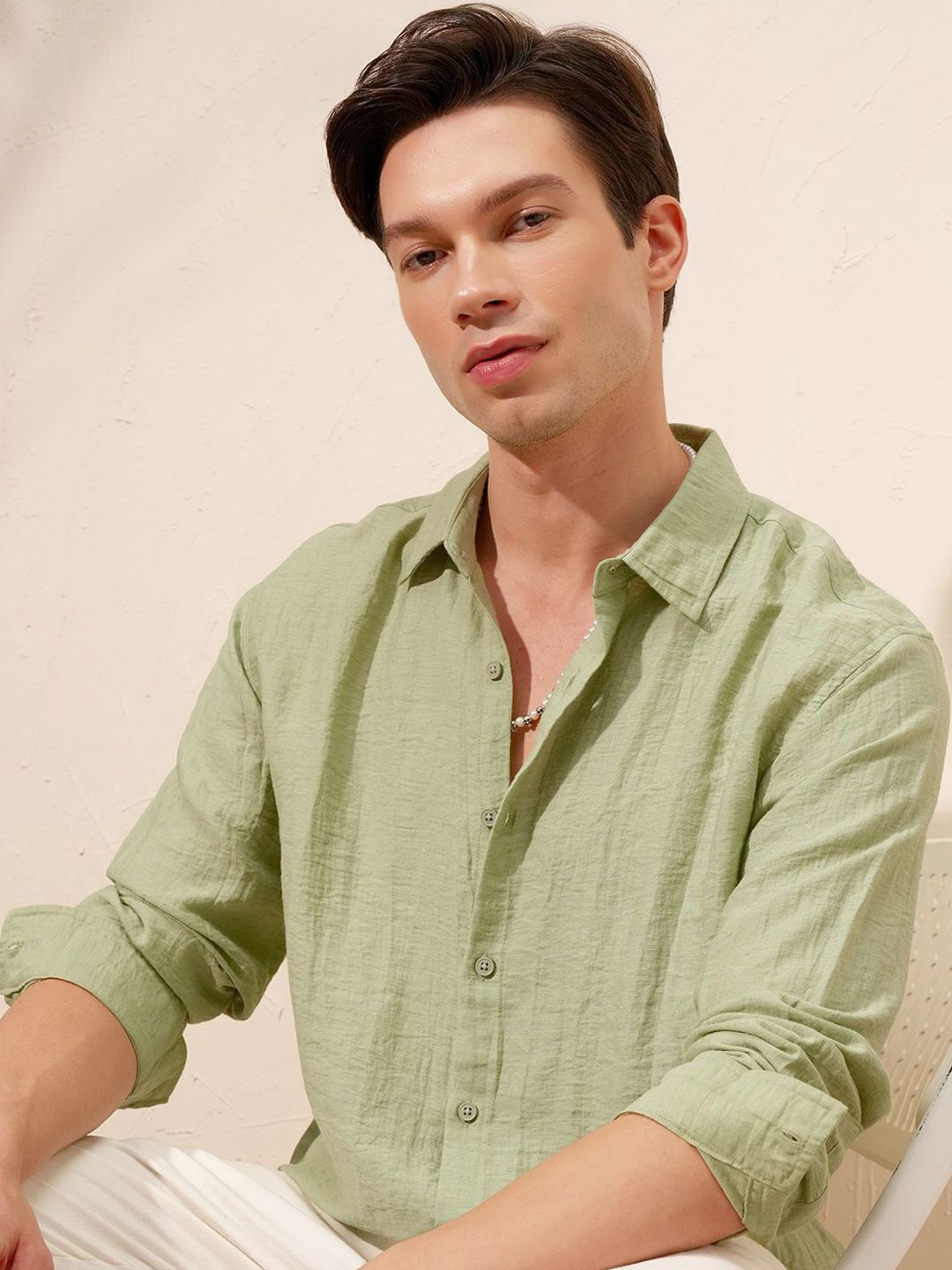 HIGHLANDER HIGHLANDER Relaxed Fit Textured Spread Collar Shirt