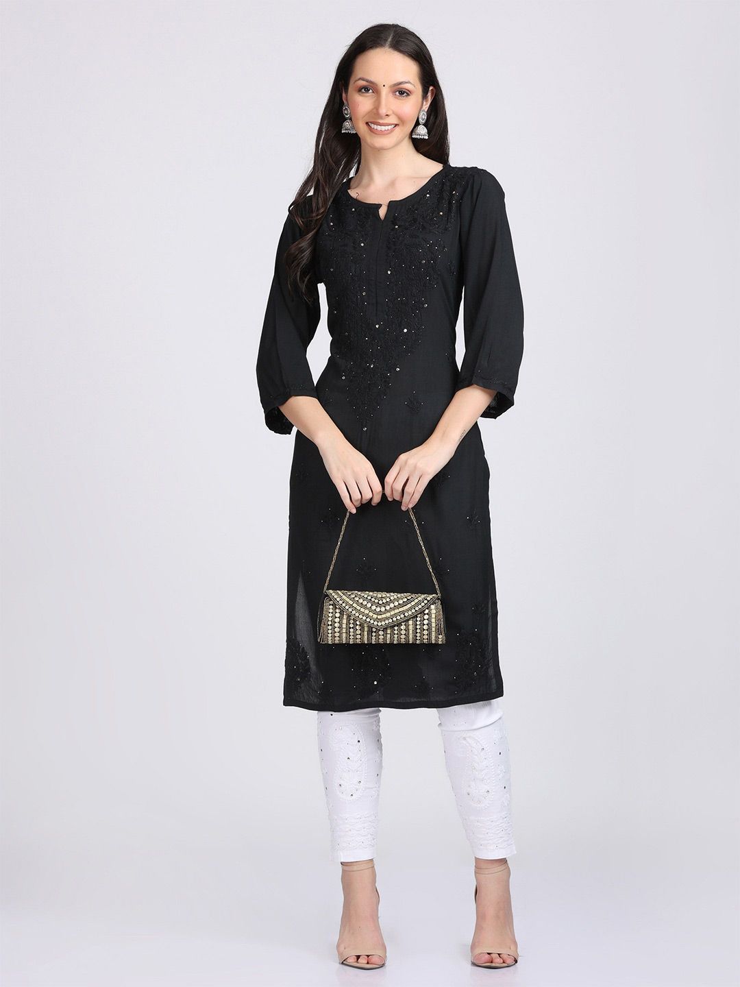 KHAKA Women Floral Embroidered Straight Kurta