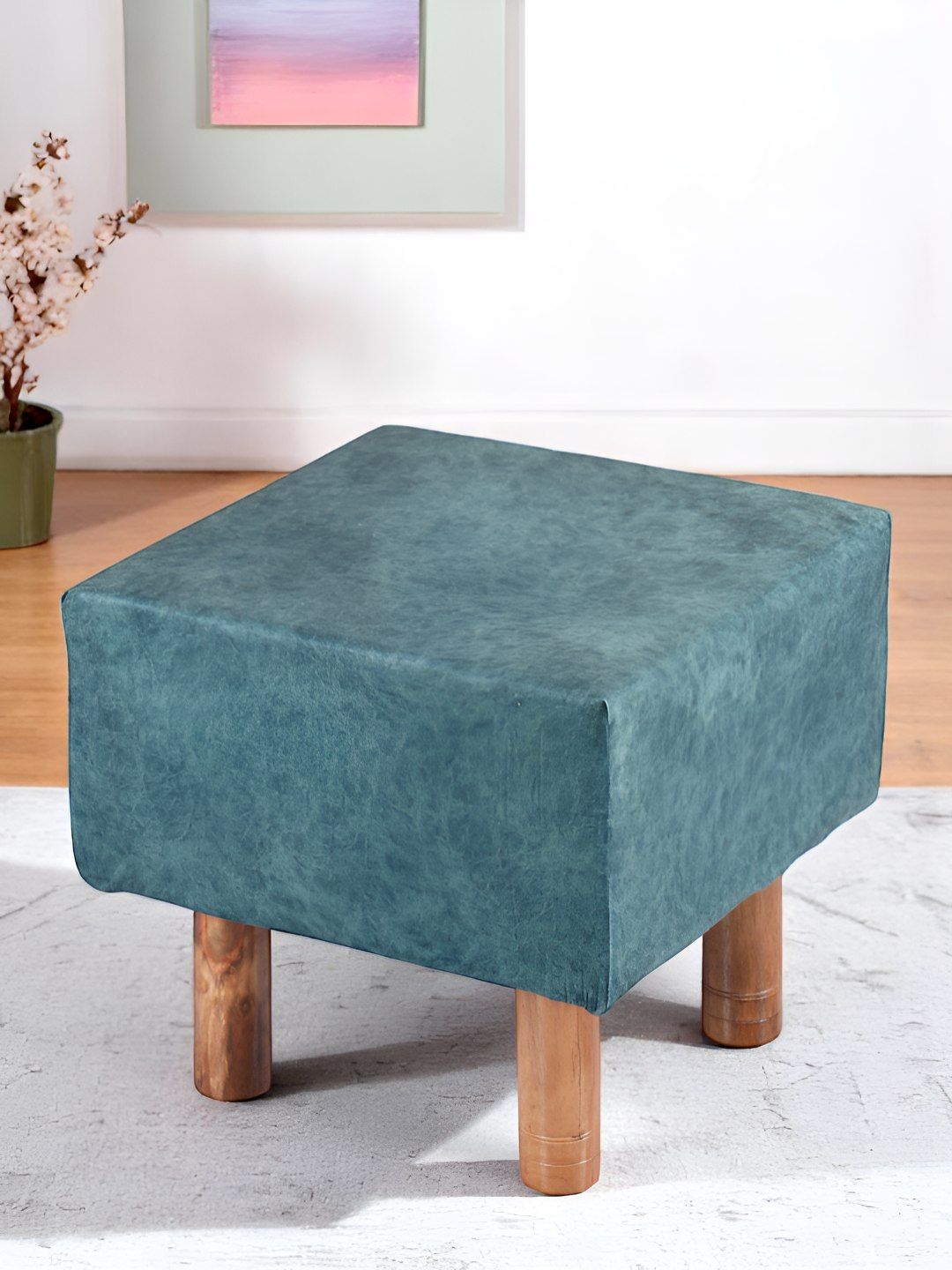 Ikiriya Blue Wooden Square Ottomans