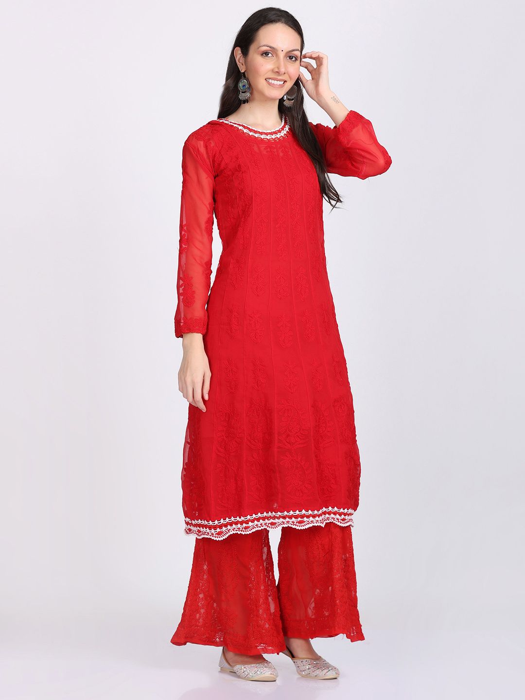 KHAKA Women Floral Embroidered Chikankari Anarkali Kurta