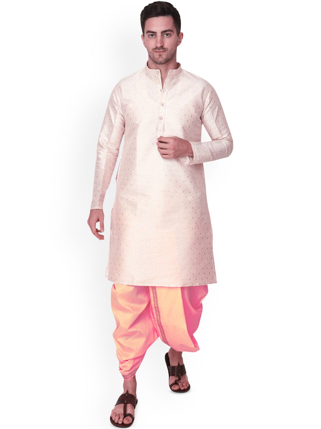 RAMESHWARAM FABRICS RAMESHWARAM FABRICS Woven Design Mandarin Collar Kurta With Dhoti Pants
