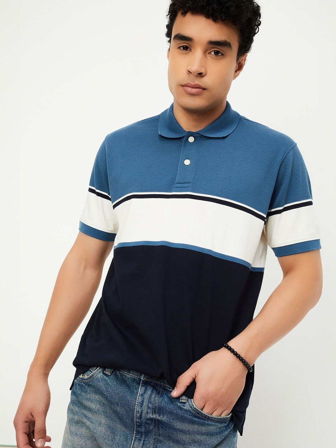 max Men Colourblocked Polo Collar Short Sleeves T-shirt