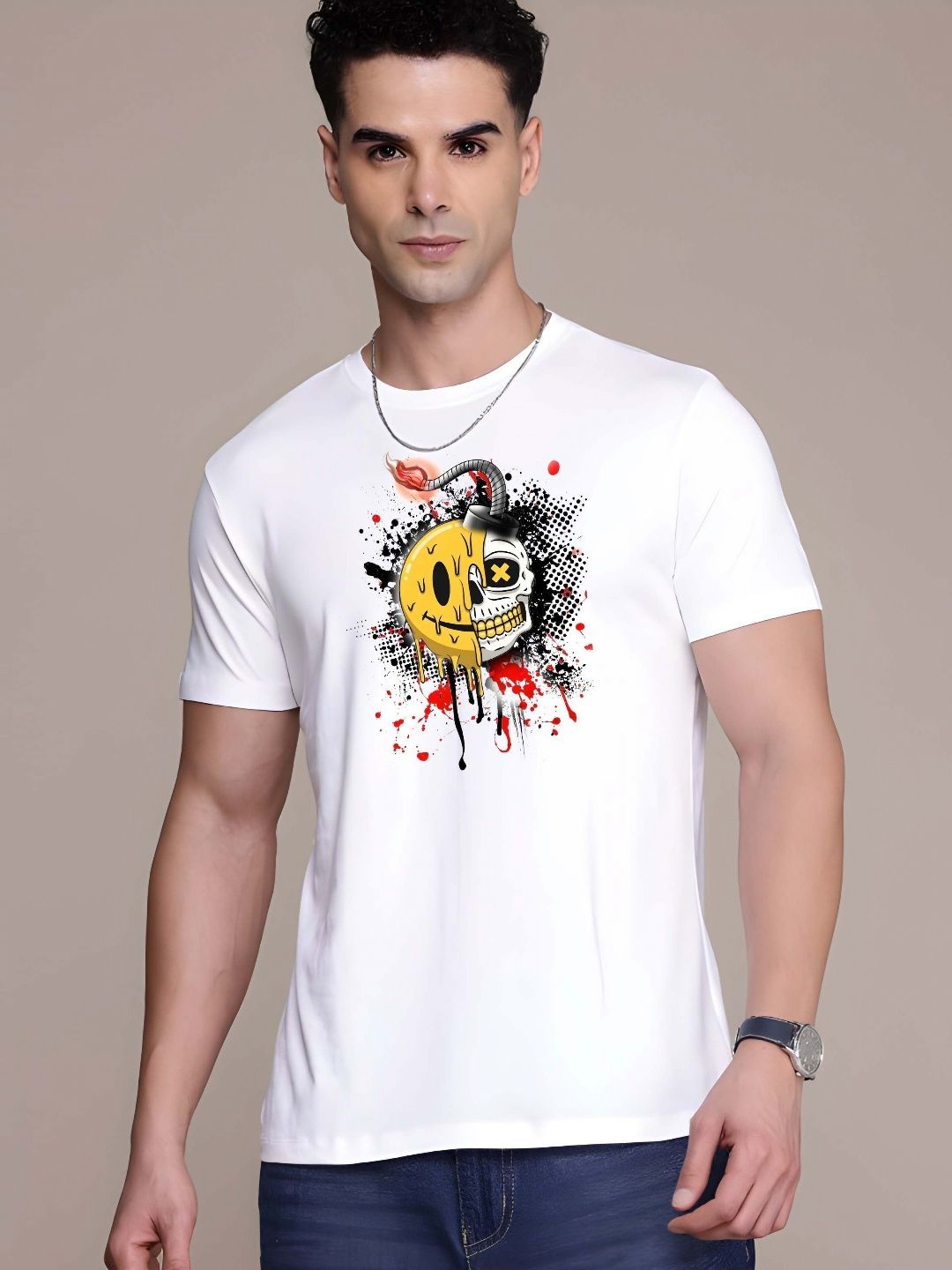 KAIDO Graphic Printed Round Neck Cotton T-shirt
