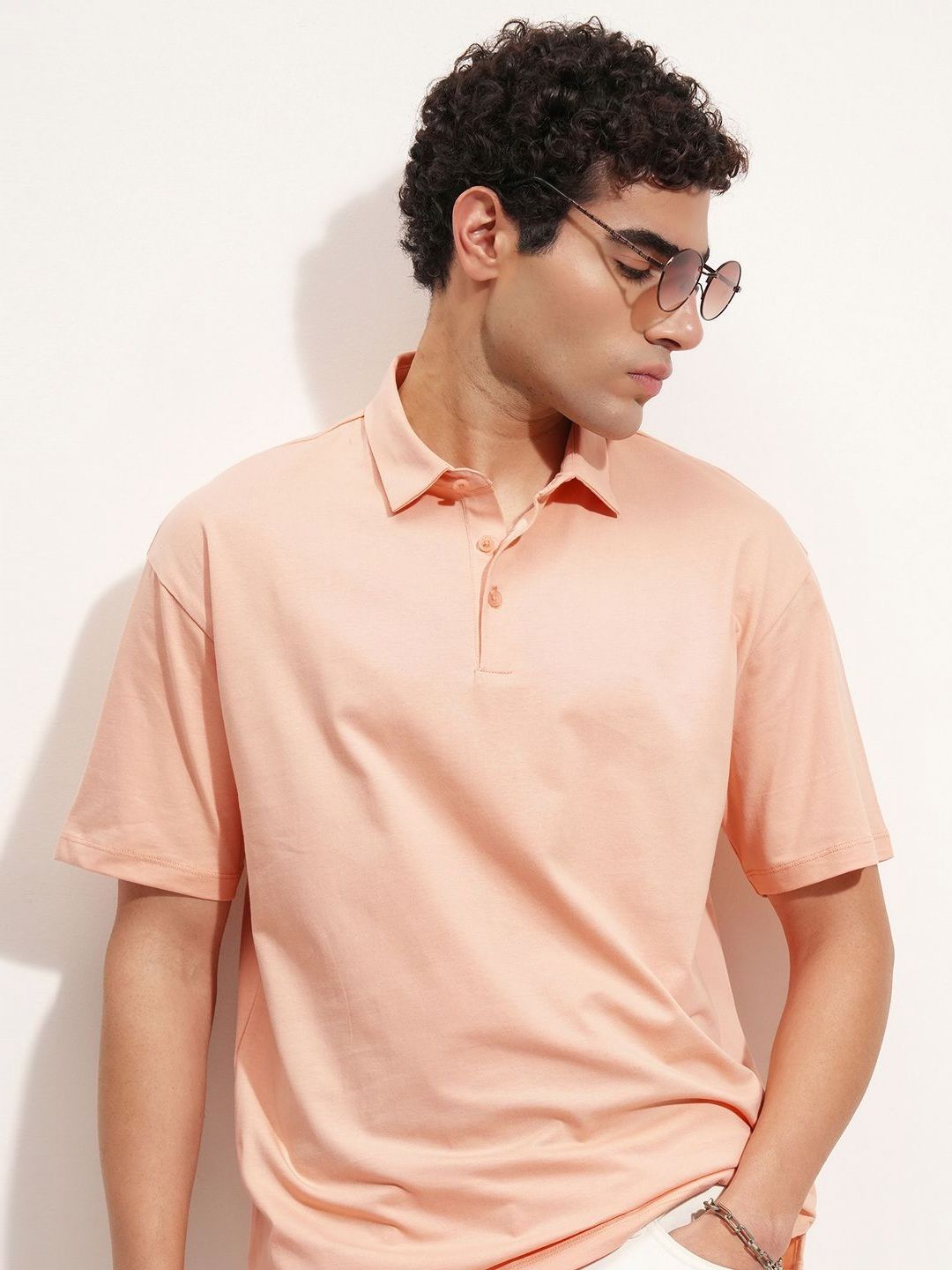 HIGHLANDER Polo Collar Drop-Shoulder Sleeves Cotton Relaxed Fit T-shirt