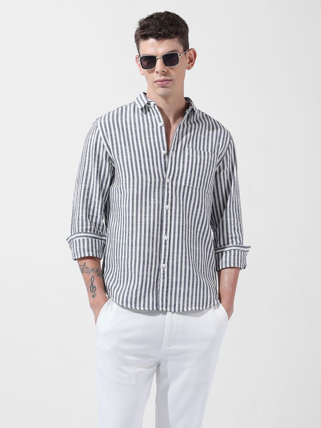 The Indian Garage Co Multi Stripes Striped Slim Fit Cotton Casual Shirt