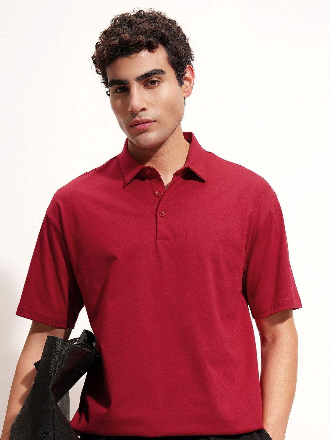 HIGHLANDER Polo Collar Drop-Shoulder Sleeves Relaxed Fit Cotton T-shirt