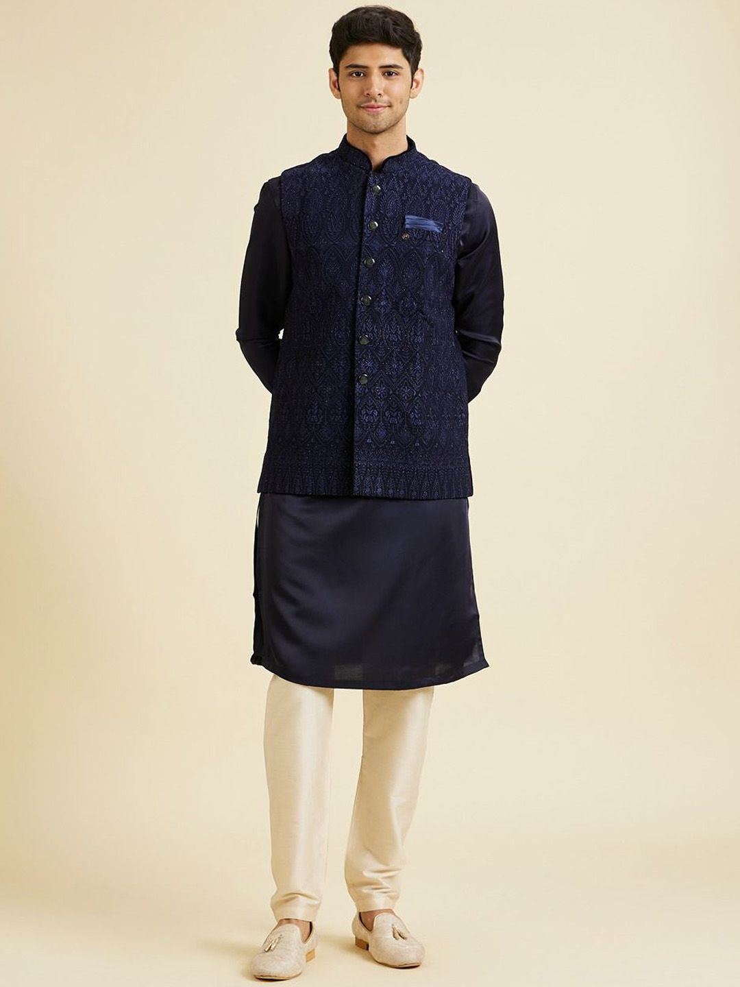 Manyavar Embroidered Mandarin Collar Nehru Jacket