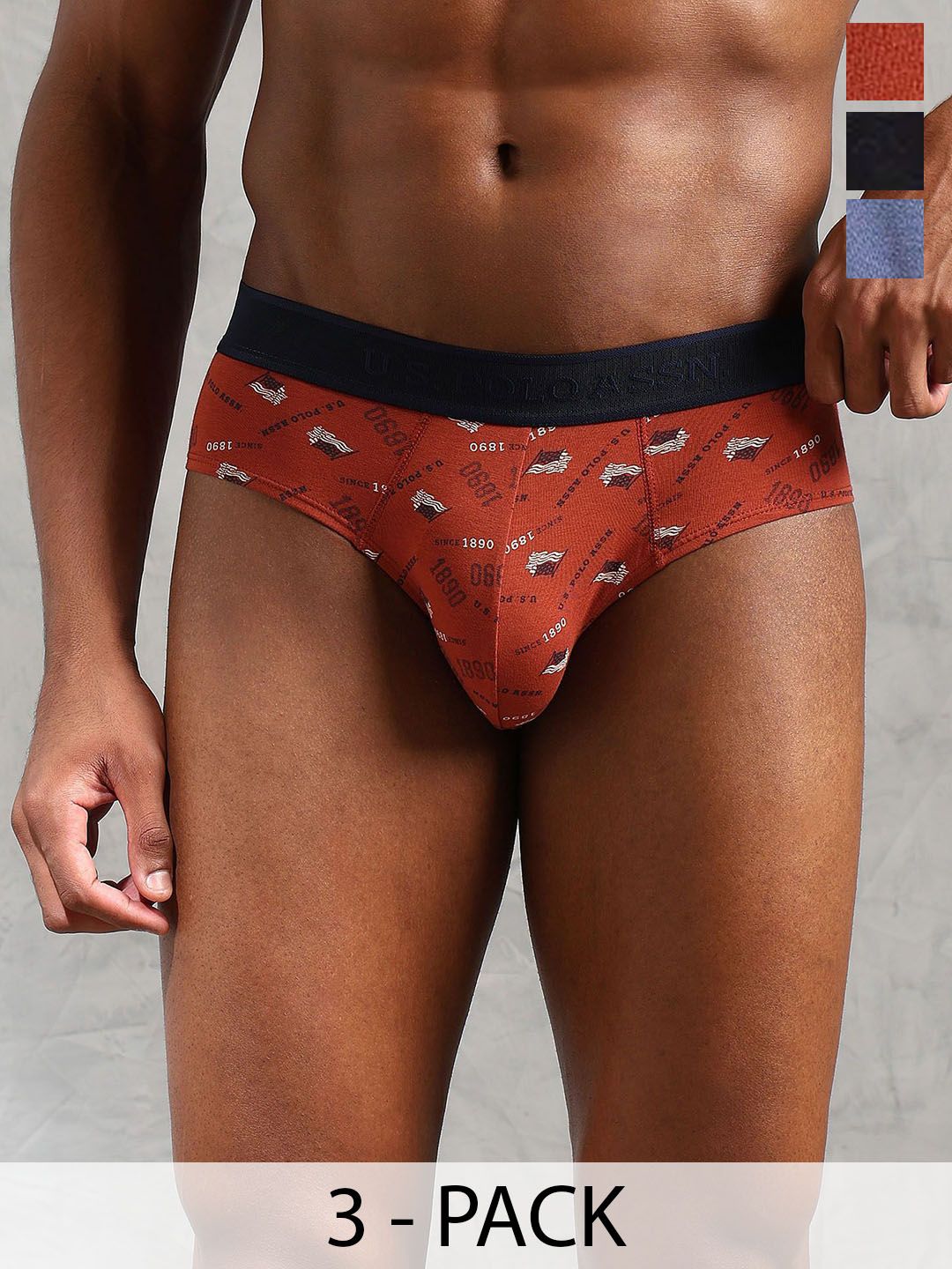 U.S. Polo Assn. Pack Of 3 Typography Printed Low Rise Basic Briefs OEB16-GRZ-P3