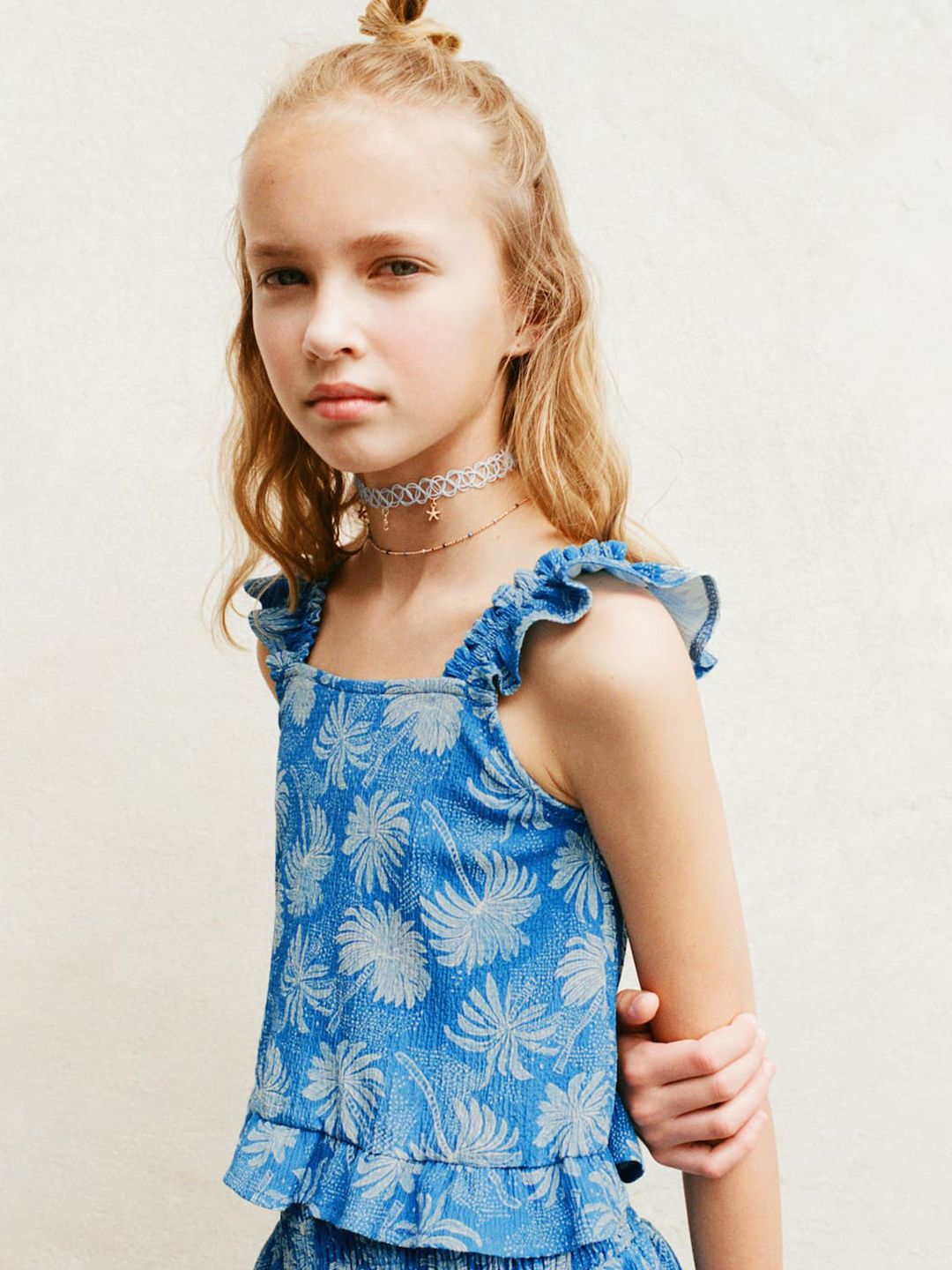 Mango Kids Mango Kids Girls Floral Printed Flutter Sleeve Top