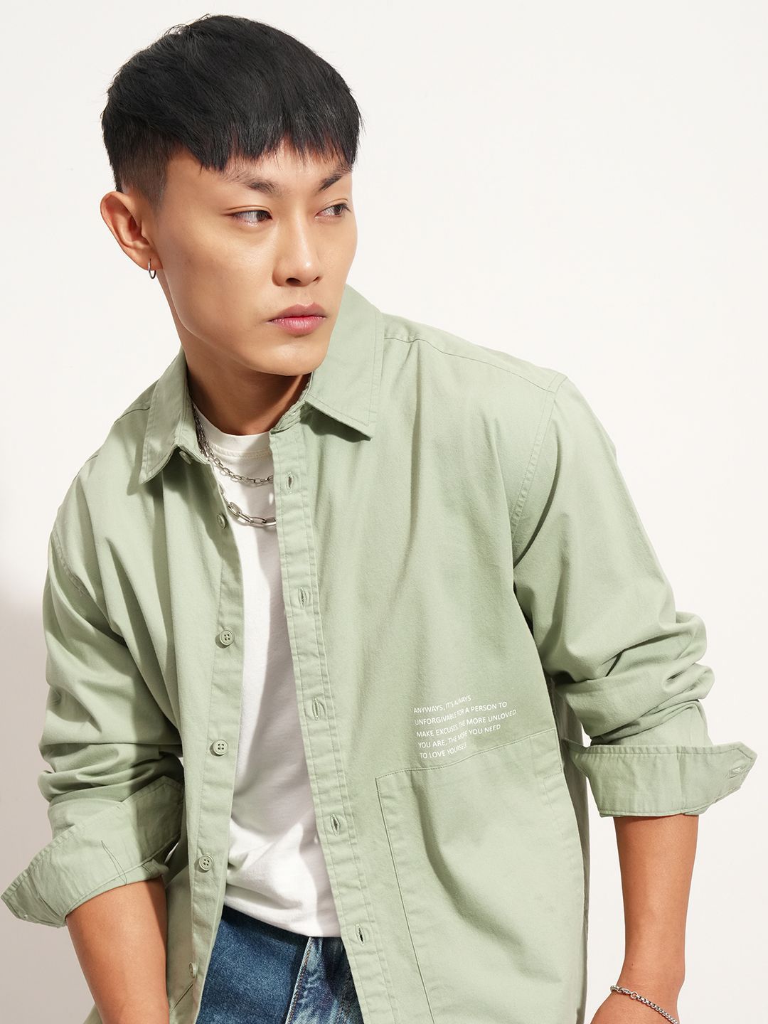 HIGHLANDER Oversized Cutaway Collar Cotton Shirt