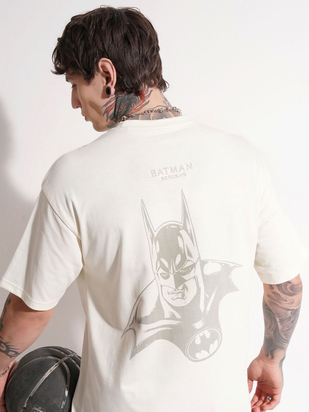 HIGHLANDER Graphic Printed Round Neck Batman Drop-Shoulder Sleeves Oversized T-shirt