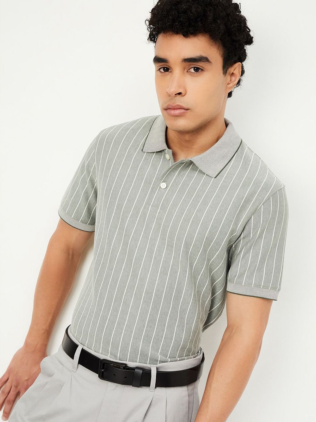 max Striped Polo Collar Short Sleeves T-shirt