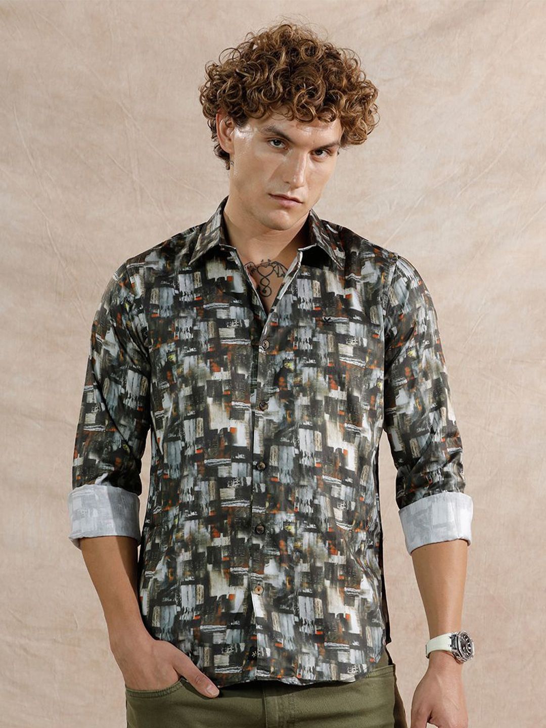 WROGN Comfort Slim Fit Printed Cotton Shirt