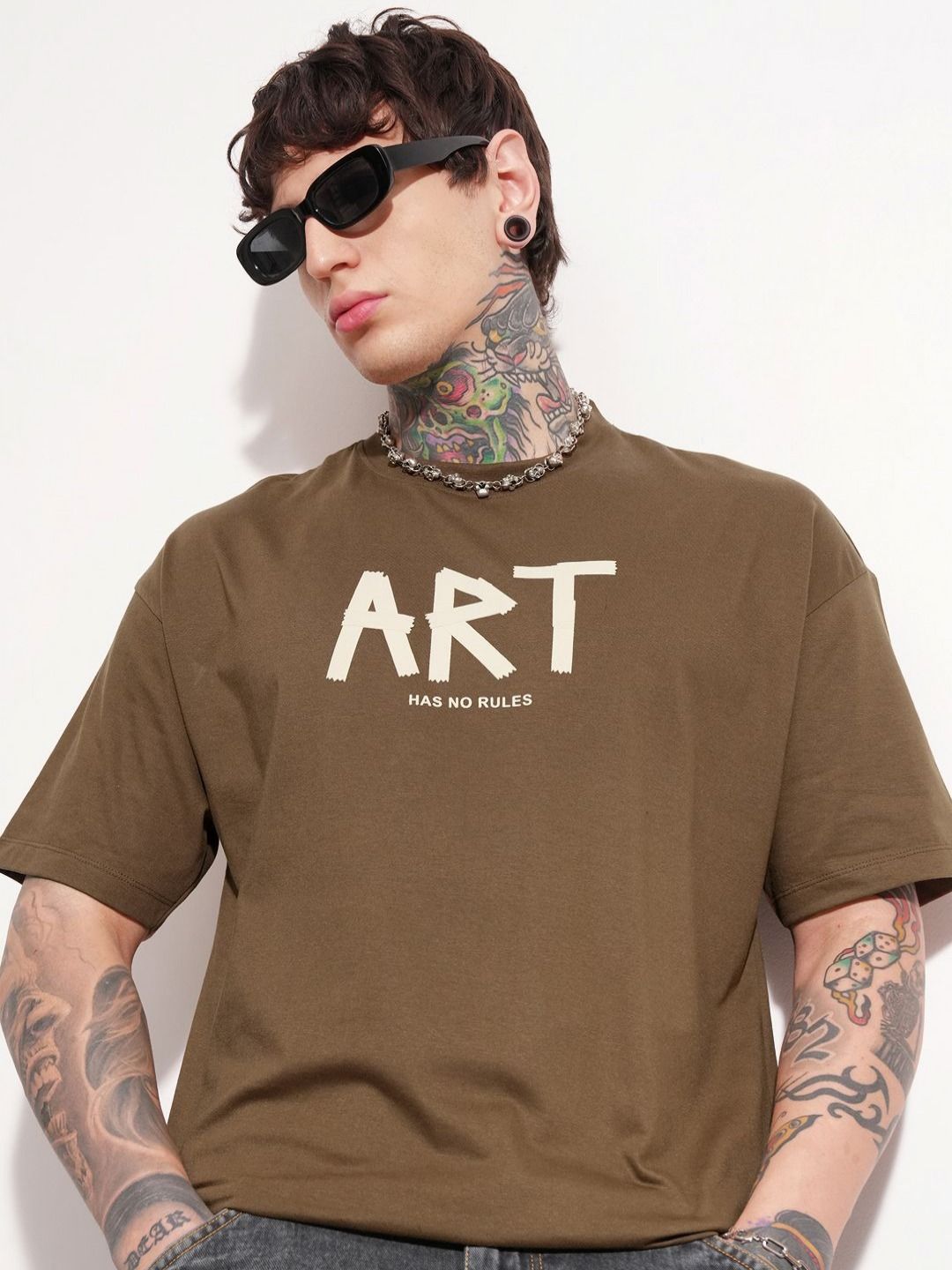 HIGHLANDER Typography Printed Drop-Shoulder Sleeves Oversized T-shirt