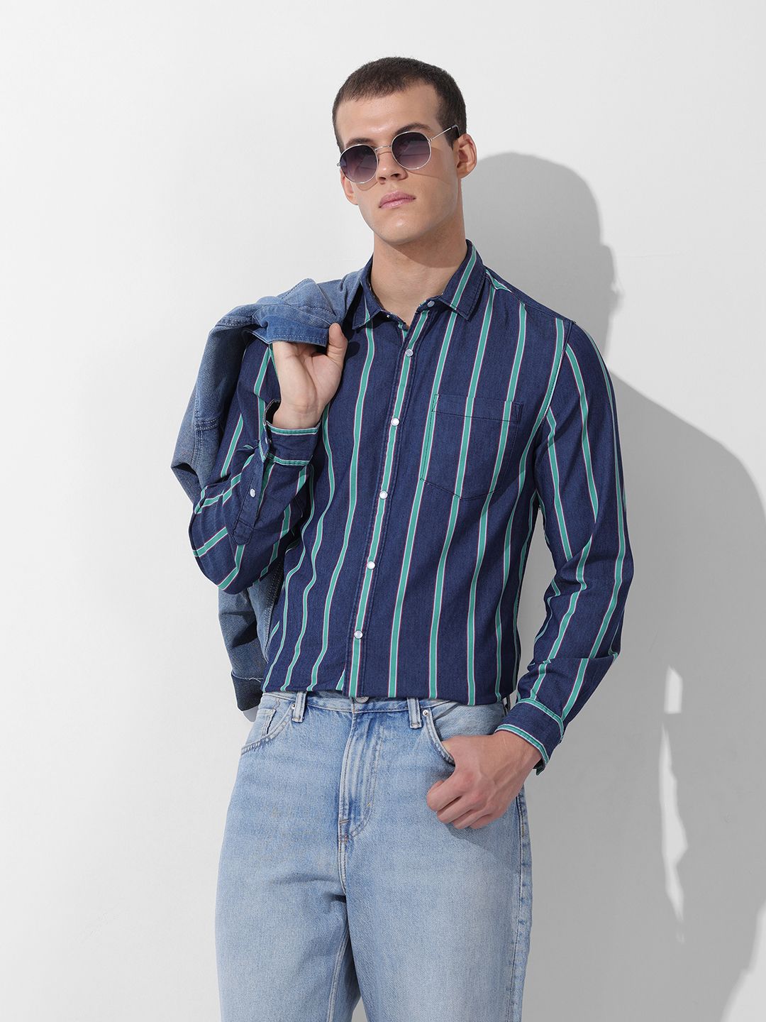 The Indian Garage Co Multi Stripes Striped Slim Fit Cotton Casual Shirt