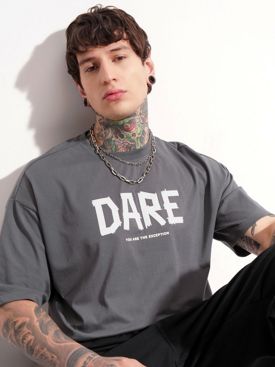 HIGHLANDER Typography Printed Drop-Shoulder Sleeves Oversized T-shirt