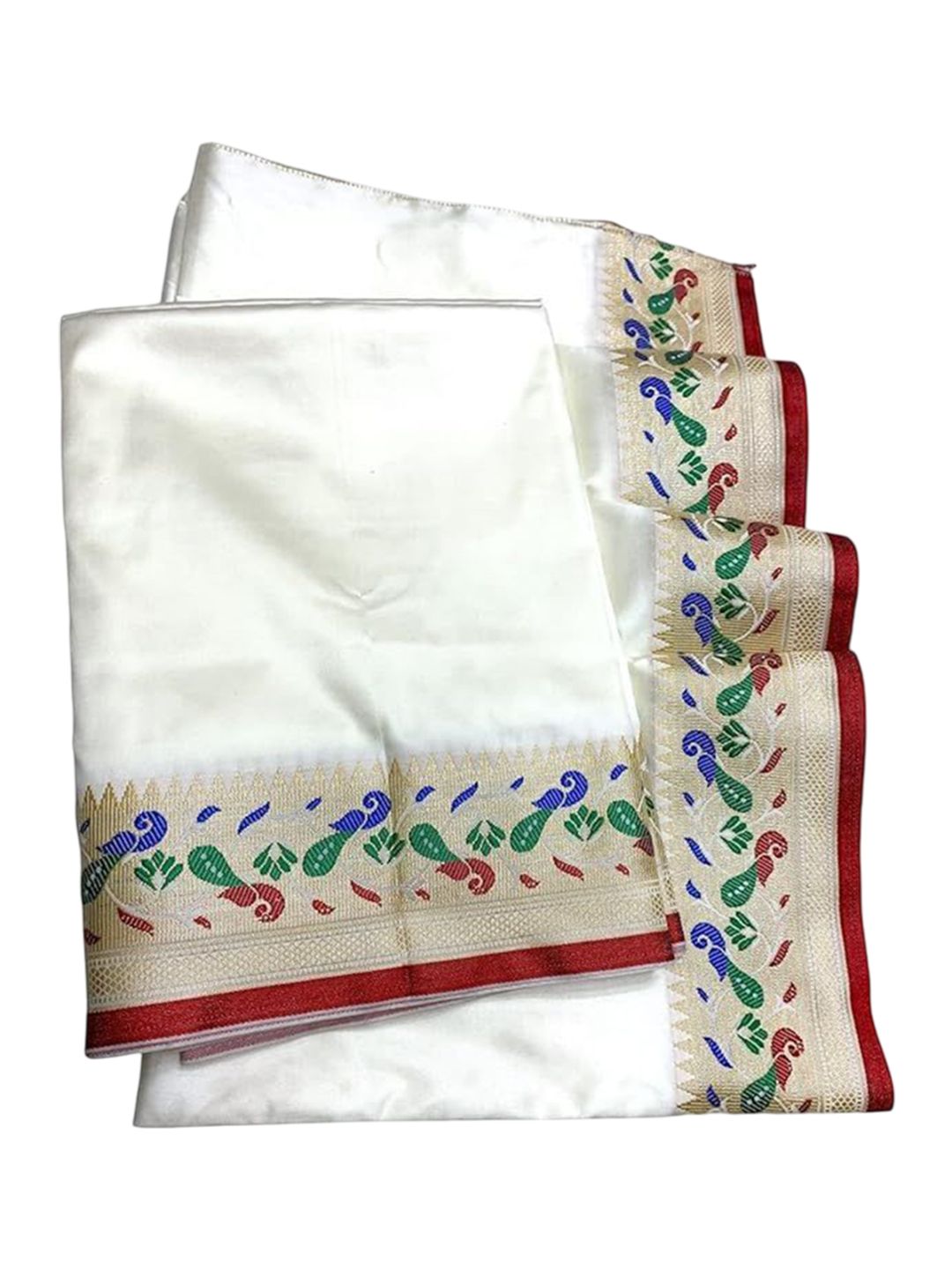 RAMESHWARAM FABRICS Men Ethnic Unstitched Art Silk Self Drape Dhoti Set - 4.0 Mtr