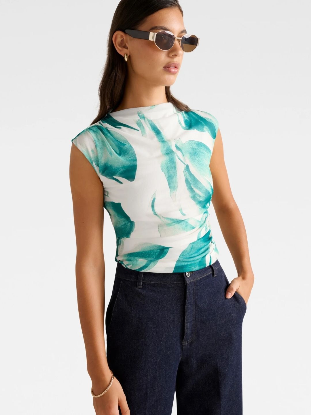Abstract Printed Net Fitted Top