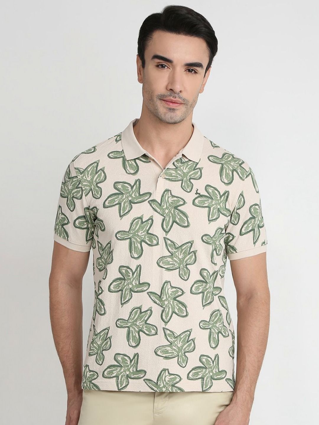 Parx Parx Floral Printed Polo Collar T-shirt