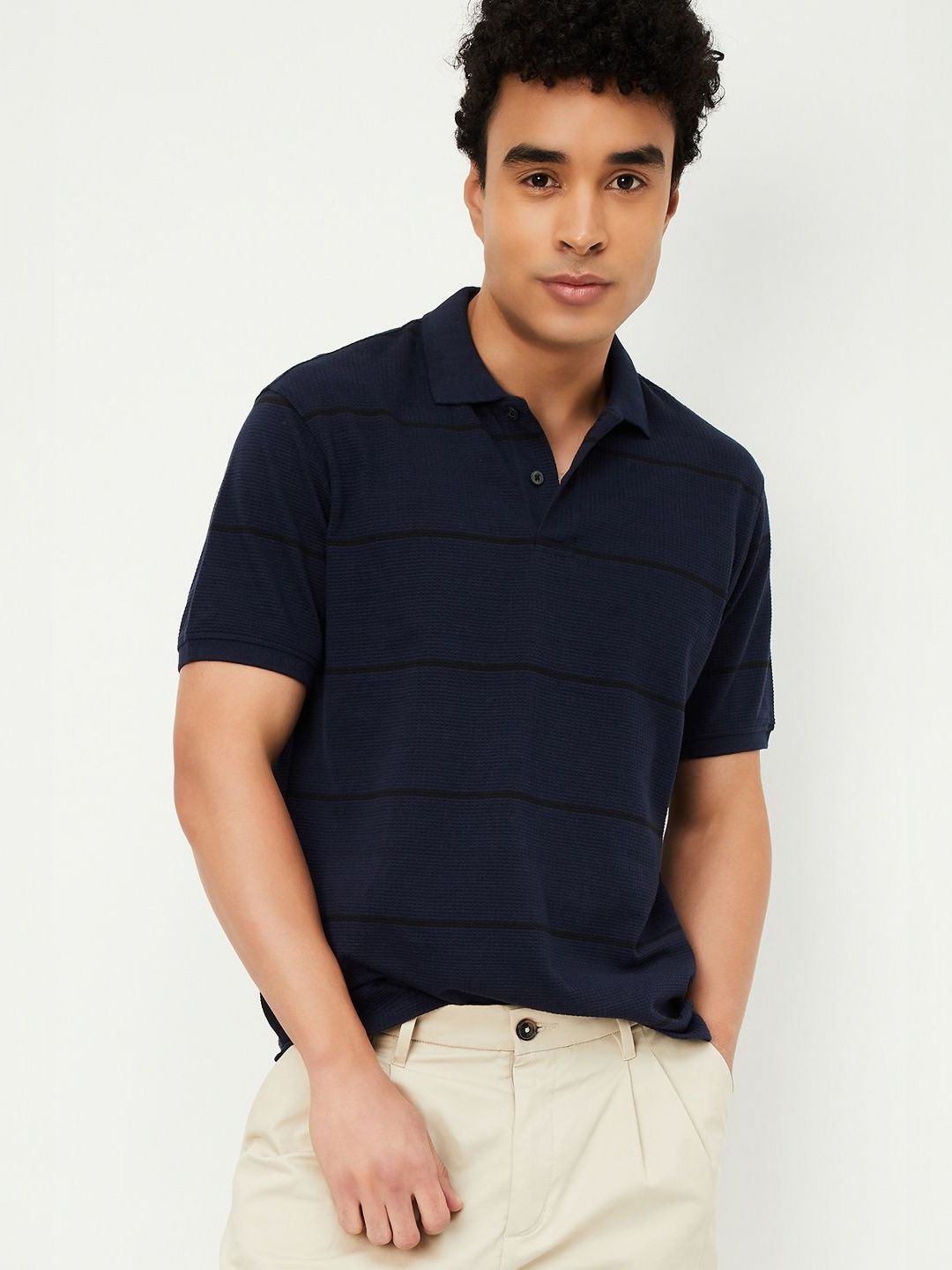 max Striped Polo Collar Multi Or Variegate Stripes T-shirt