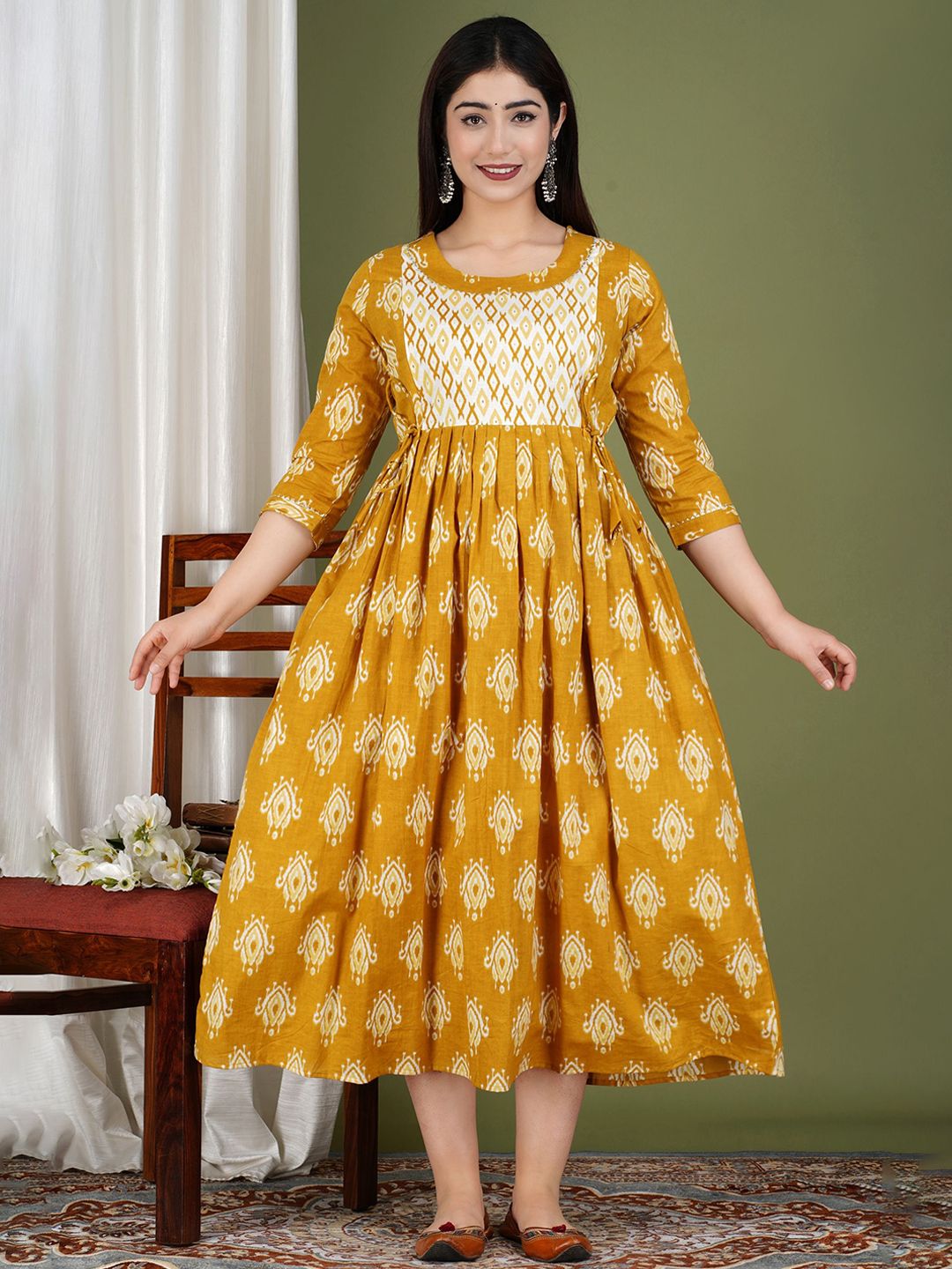 Tulsiram Printed Pure Cotton Round Neck Maternity Dress