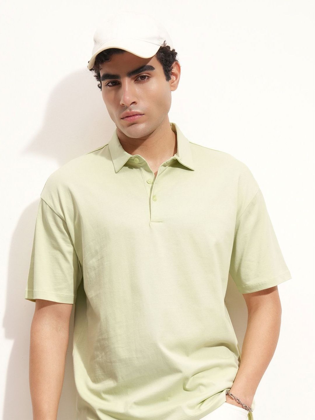 HIGHLANDER Polo Collar Drop-Shoulder Sleeves Cotton Relaxed Fit T-shirt