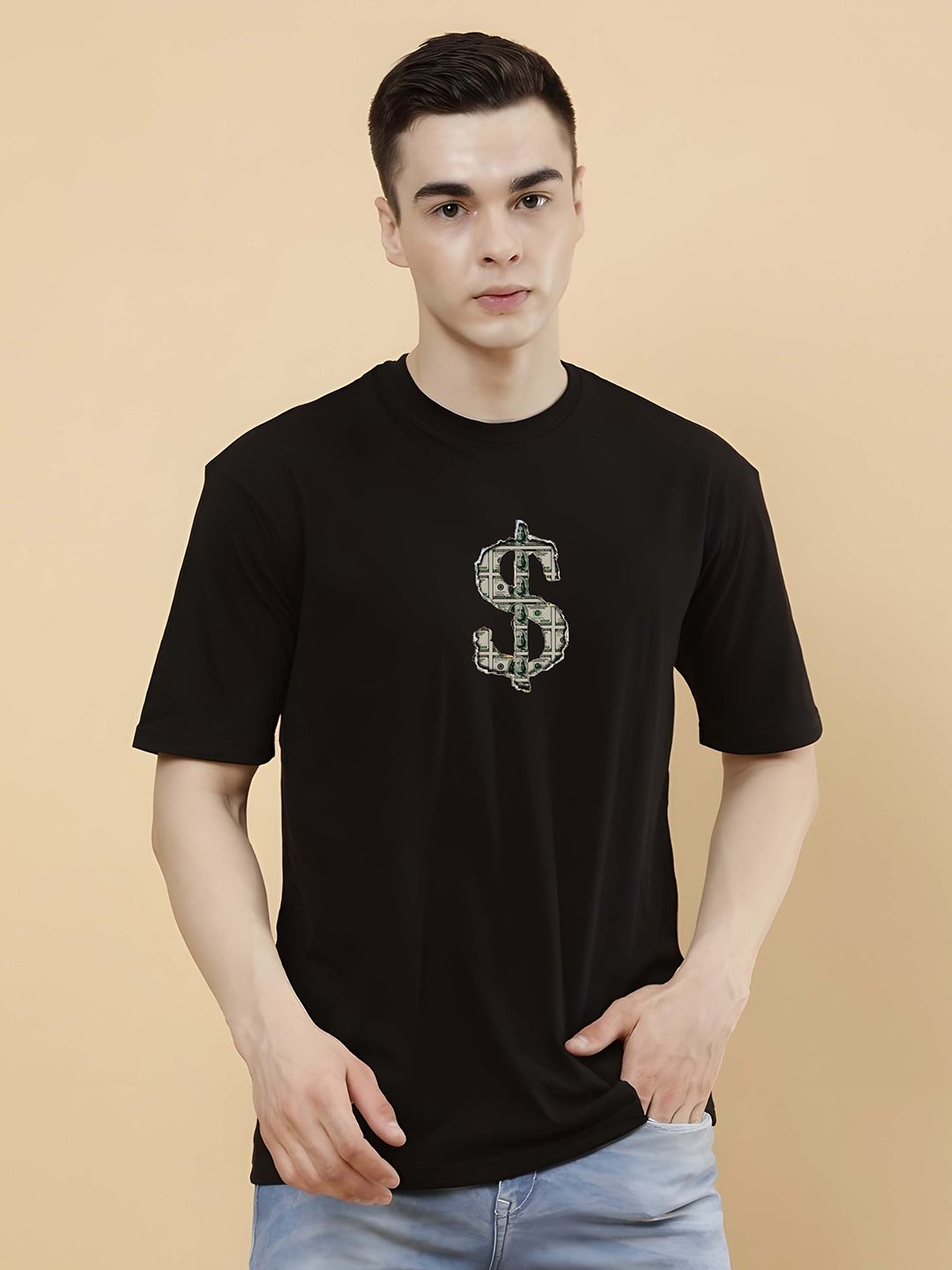 KAIDO Graphic Printed Round Neck Drop-Shoulder Sleeves Cotton Oversized T-shirt